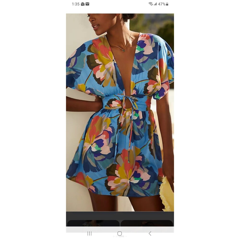 Anthropologie Promenade floral coverup mini dress S open front & back boho beach